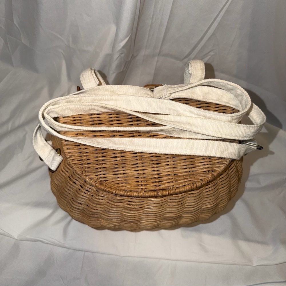 Olli Ella Mamacahri Wicker Basket w/ Canvas Carry Strap & Lid Boho Multiuse - Picture 6 of 10